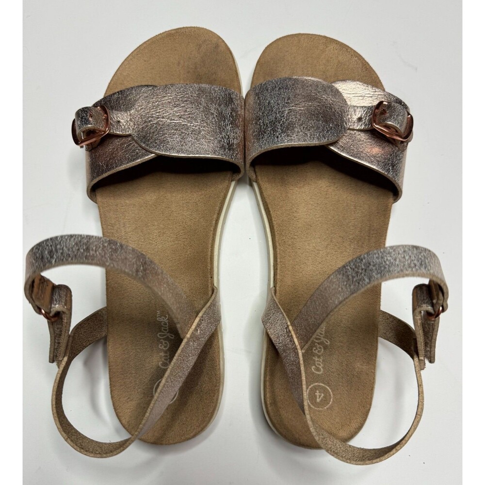 Cat & Jack Girls Size 4 Metallic Sandals Rose Gold Buckle Ankle Strap Summer